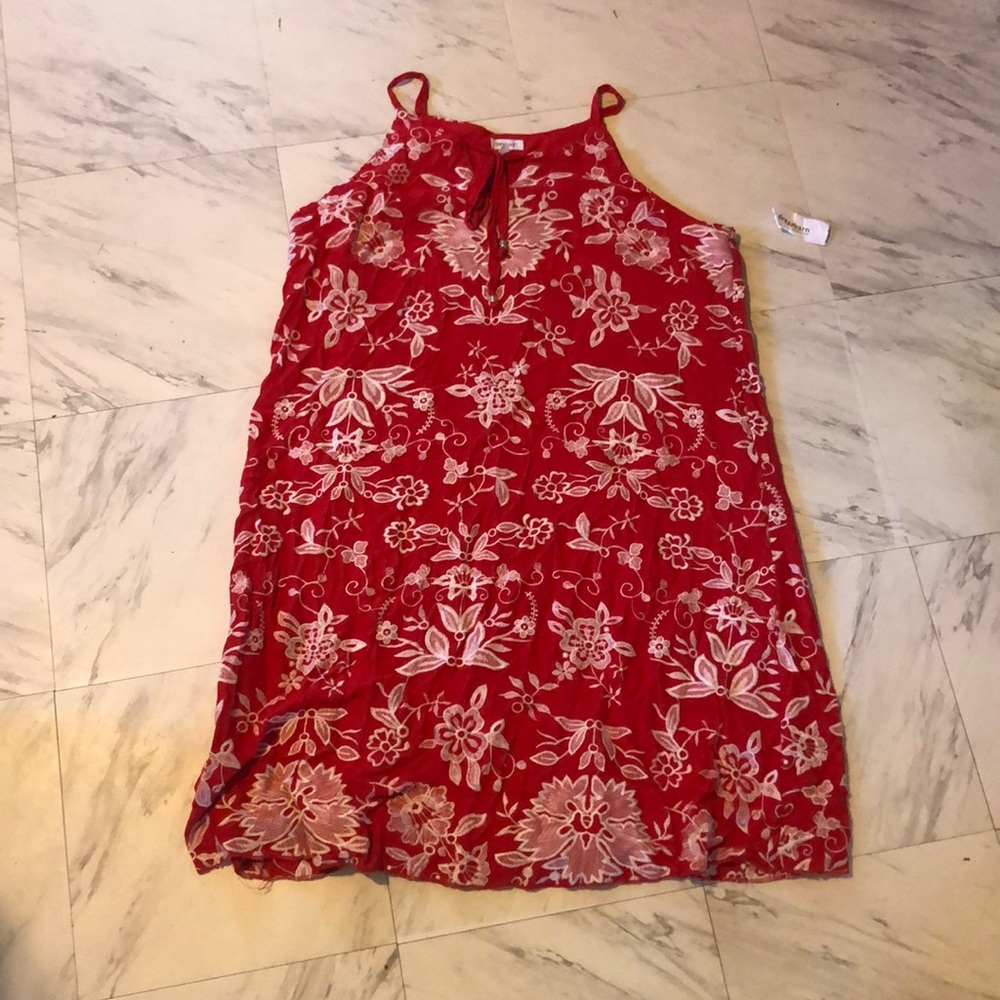 Red embroidered floral dress barn dress XL